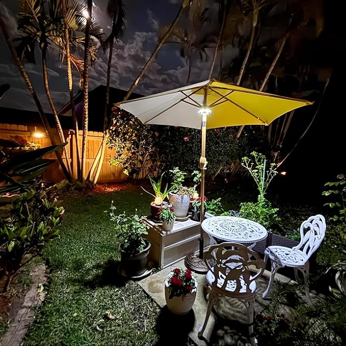 OYOCO Patio Umbrella Light 3 Brightness Modes Cordless,with 24+4 Cool White LEDs-4 * AA Battery Operated Umbrella Lights,Fits 1.15"-2" Umbrella Poles,for Patio Umbrellas,Camping Tents and Indoor Use