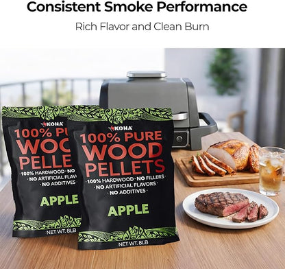 Kona 100% Apple Smoker Pellets, Intended for Ninja Woodfire Outdoor Grill, 8 lb Resealable Bags