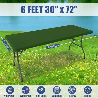 Moosfor Spandex 6 Foot Rectangle Table Cloth, Elastic Fitted Tablecloths for Picnic, Stretch Washable Patio Table Cover for Outdoor, Camping, Banquet and Parties (Olive Green, 30"x72")