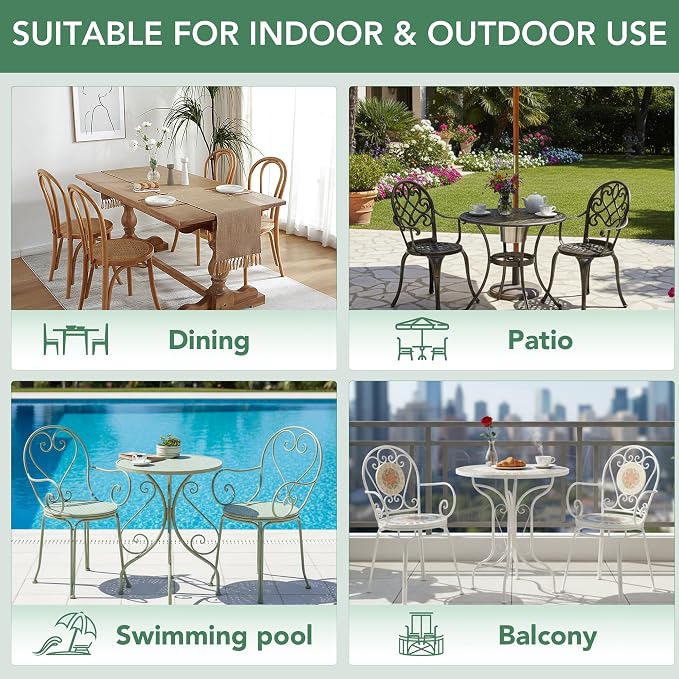 Summsun Outdoor Bistro Chair Cushions Set of 4, 15" D x 3" H Round Chair Cushions Waterproof and Fade Resistant Chair Cushion Pads with Non-Slip Ties and Removable Covers for Garden, Cream