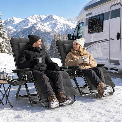 Slendor Heated Oversized Zero Gravity Chairs 33In, XXL Lounge Chair, Black | Anti Gravity Recliner with 3 Heat Levels for Back & Seat, Headrest & Cup Holder, Folding, Supports 500lbs, (Battery Not)
