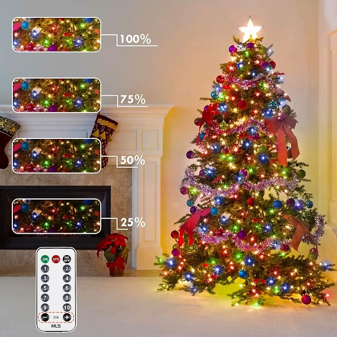 75.8FT Connectable Color Changing Christmas Light with Remote Timer 200 LED | Cool White & Multicolor Fairy Xmas String Lights with 11 Lighting Modes & Memory Function Waterproof for Christmas Tree Decor