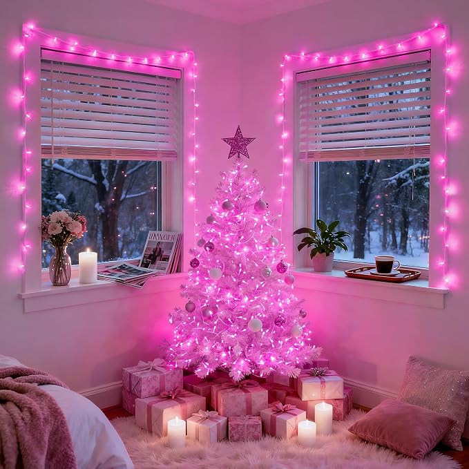 JMEXSUSS 33ft 100 LED Pink Battery Operated Lights with 8 Modes Remote | Pink String Lights Indoor Outdoor, Christmas String Light for Bedroom House Tree Party Porch Decor