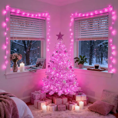 JMEXSUSS 33ft 100 LED Pink Battery Operated Lights with 8 Modes Remote | Pink String Lights Indoor Outdoor, Christmas String Light for Bedroom House Tree Party Porch Decor