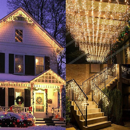 LED Icicle Lights, 8 Modes, 13FT 96 LEDs Christmas Short Curtain Fairy Hanging Ceiling Extendable Lights for Wedding Balcony Doorway Outdoor Indoor Decoration Warm White, 4M