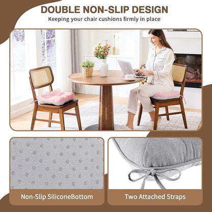 BETU Chair Cushions for Dining Chairs Set of 4,3.5" Thick Kitchen Table Chair Pads with Ties,Non Slip Backing and Covers, Seat Cushion for Dining Room,Bar,Patio Chairs,15.5"X15.5"X3.5",Light Grey