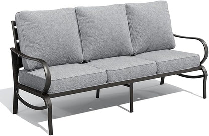PHI VILLA Metal Patio Sofa with 5.75" Extra-Thick Waterproof Cushion, 3 Seater Deep Seat & High Back Outdoor Couch, All Weather Porch Furniture for Deck Backyard Front Porch Apartment,Gray
