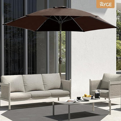 Ayge 7.5FT Large Outdoor Patio Umbrella Market Table Umbrella-UV Resistant, Easy Push Button Tilt and Crank, 6 Sturdy Fiberglass Ribs Heavy-Duty Pool Umbrella for Deck, Backyard,Garden, Yard,Brown