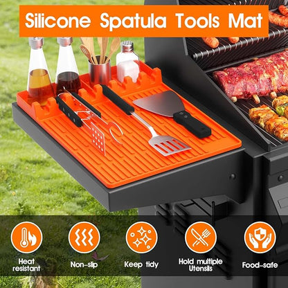Snuggery Silicone Griddle Tools Mat for Blackstone – Griddle Accessories 16"x11.5" BBQ Spatula Organizer with Drip Pad, Heat-Resistant Grill Accessories for Outdoor Cooking, Gifts for Husband & Men