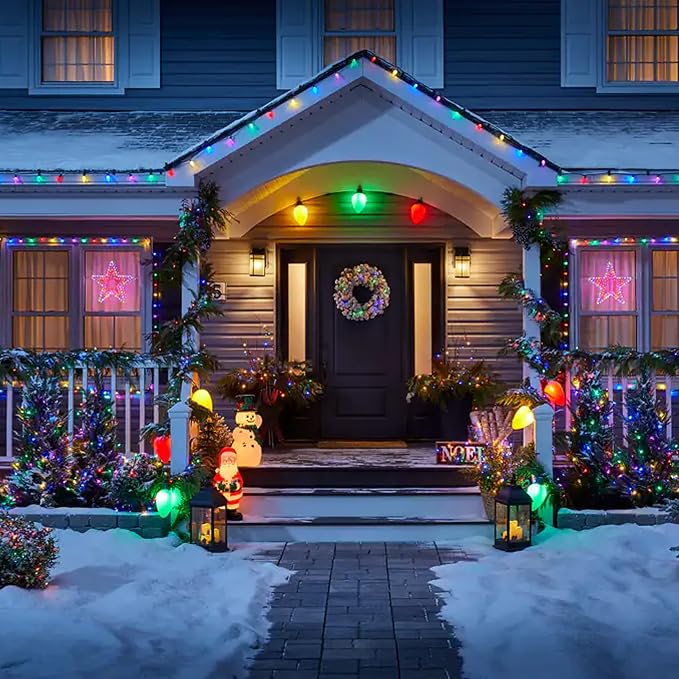 Dazzle Bright C9 Christmas String Lights, Waterproof Connectable Green Wire Fairy Lights, Christmas Lights for Indoor Outdoor Home Yard Xmas Tree House Decorations (Multi-Colored, 50 LED)