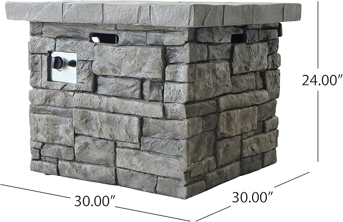 30'' Propane Fire Pit Table Hidden Tank Inside, 40,000 BTU Square Outdoor Gas Firepit with Auto-Ignition, Waterproof Cover for Patio Deck, Stone Gray