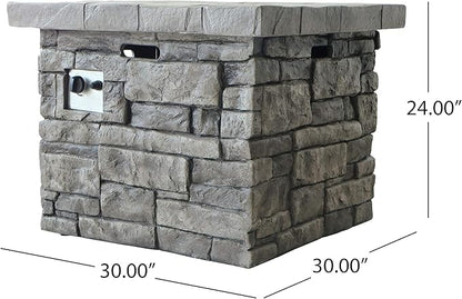 30'' Propane Fire Pit Table Hidden Tank Inside, 40,000 BTU Square Outdoor Gas Firepit with Auto-Ignition, Waterproof Cover for Patio Deck, Stone Gray