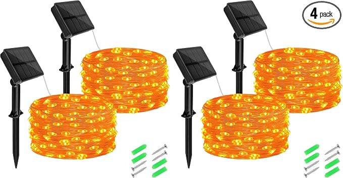 cshare Halloween String Lights Outdoor Waterproof, Orange Solar Fairy Lights 16.4ft 50LED 8 Modes Orange Fall Outdoor Lights for Fall Decor Outside Pathway Patio Party Backyard Decorations (Pack of 2)