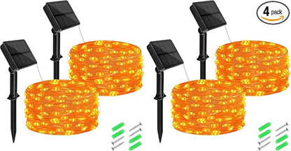 cshare Halloween String Lights Outdoor Waterproof, Orange Solar Fairy Lights 16.4ft 50LED 8 Modes Orange Fall Outdoor Lights for Fall Decor Outside Pathway Patio Party Backyard Decorations (Pack of 2)