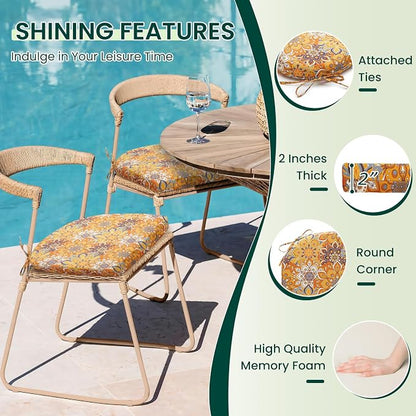 HARBOREST Outdoor Chair Cushions Set of 4, Water Resistant Patio Chair Cushions with Ties, Outdoor Seat Cushions for Patio Furniture, 17"x16"x2", Blooming