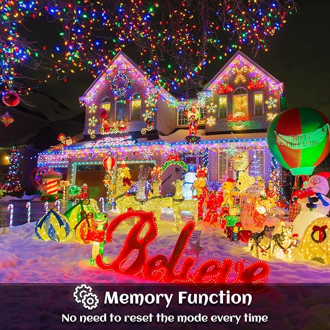 132 ft Christmas Lights -1280 LED Icicle Lights Outdoor with 240 Drops Hanging String Lights, 8 Modes Plug in Waterproof Timer Memory for Holiday Wedding Party Window Garden Decoration (Multicolor)