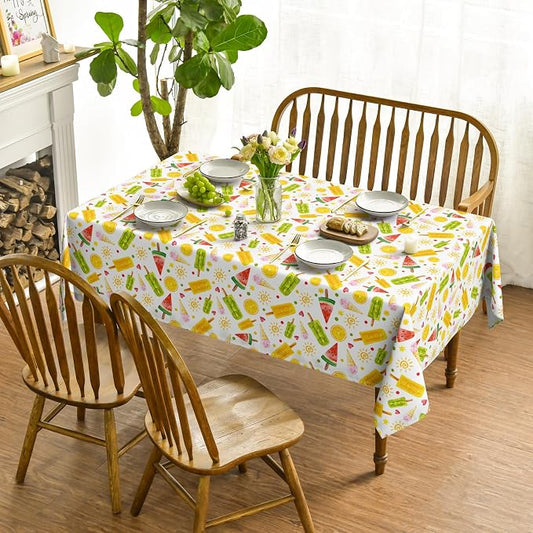 Horaldaily Summer Tablecloth 60 x 120 Inch Rectangular Tropical Popsicle | Ice Cream Orange Sunshine Bamboo Seasonal Washable Table Cover for Party Picnic Dinner Decor