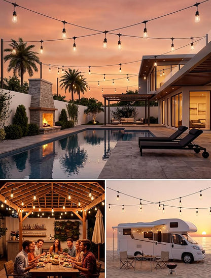 30FT LED Outdoor String Lights for Patio with 10+1L Shatterproof Bulbs | IP65, Shatterproof Edison Bulbs, Connectable Hanging Lights for Outdoor Backyard, Deck, Gazebo, Balcony, Camping, Party