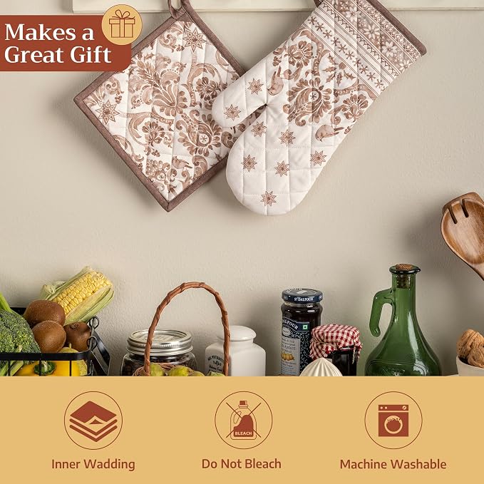 Maison d' Hermine Pot Holders 100% Cotton Potholders (8" x 8", Pack of 1) | Heat Resistant Hot Pads with Loop BBQ Cooking Baking Hotel Kitchen Handling Hot Pans Thanksgiving Christmas - Allure