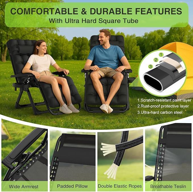 Suteck Zero Gravity Chair, Reclining Camping Lounge Chairs, Patio Recliner | Removable Cushion, Upgraded Lock and Cup Holder, Foldable for Indoor and Outdoor
