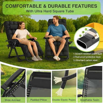 Suteck Zero Gravity Chair, Reclining Camping Lounge Chairs, Patio Recliner | Removable Cushion, Upgraded Lock and Cup Holder, Foldable for Indoor and Outdoor