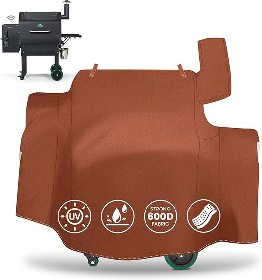 QuliMetal Grill Cover for Green Mountain Daniel Boone Prime WiFi Grills and Green Mountain Grill Ledge Model, Full Length GMG Daniel Boone Smoker Cover, 600D Fabric, Brown