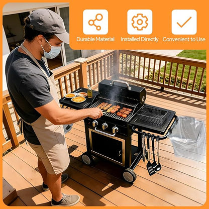 Organizer Kit for Weber Grills Includes Paper Towel Holder Garbage Bag Holder Condiment Caddy and Four Tool Hooks, Grill Accessories for Weber Side Rail