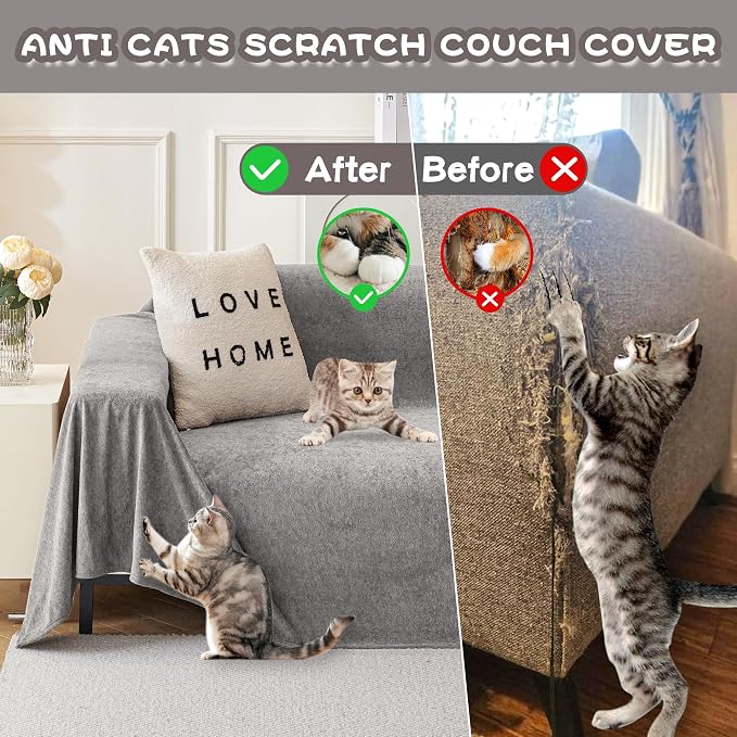 MYSKY HOME Armchair Couch Cover for Sofa, Couch Covers for Dogs Washable Blanket Modern Sofa Slipcovers, Super Soft Sofa Cover for Reclining Couch, 71" x 91", Light Grey