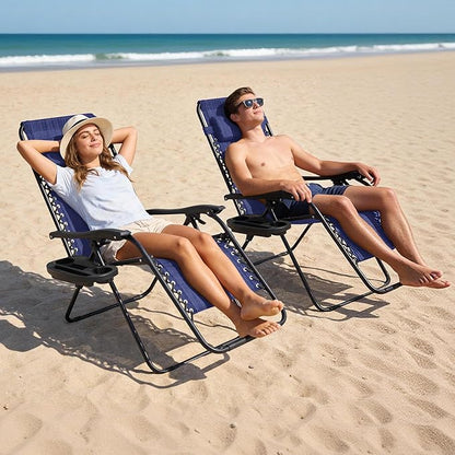Zero Gravity Chair Set of 4 Oversized Folding Recliner, Padded Anti Gravity Lounge Chair with Adjustable Pillow & Cup Holder for Outdoor Camping, Patio, Poolside, Lawn (Blue)