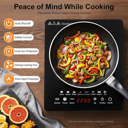 Induction Cooktop 2200W, Portable Hot Plate w/ 8 Power Levels | Countertop Portable Electric Stove with LCD Display, Timing, Adjustable Temperature for RV, Dorm, Home Kitchens