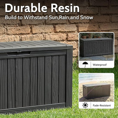 90 Gallon Deck Box Outdoor Storage Box Waterproof for Patio Furniture,Outdoor Cushions,Garden Tools and Pool Supplies,Lockable, Resin and Easy to Install Black