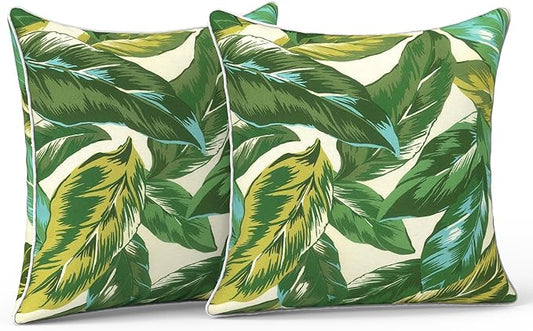 LVTXIII Outdoor Throw Pillow Covers 16x16 inch Waterproof Tropic Accent Pillow Cases Fluffy Outdoor Cushion Covers for Garden and Patio Furniture Decoration,2 Pack, Lush Leaf Jungle