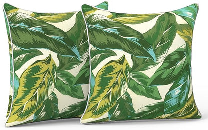 LVTXIII Outdoor Throw Pillows Set of 2, Patio Waterproof Pillows Fade Resistant Accent Pillows for Home and Garden Furniture Decoration, 16x16 Inch, Lush Leaf Jungle