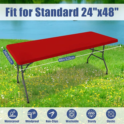 Moosfor 2 Pack Rectangle Spandex Fitted Table Cloth, 4FT Elastic Tablecloth | Washable Picnic Table Cover, Stretch Waterproof Table cloths for Party, Patio, Dining, Kitchen, 24" x 48", Red