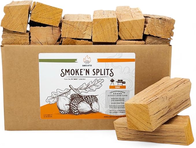 Smoke'n Splits by Tiny Timbers USDA Grade Kiln Dried Hardwood Cooking Chunks for Smokers & BBQ Grills | 5" Short Splits | USA Sourced | 6 lb. | 400+ cu. in. | Eastern Oak