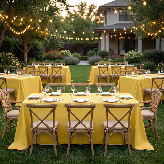 Fitable 6 Pack Yellow Tablecloths for Rectangle Tables, 90 x 156 Inch | Wrinkle & Stain Resistant, Washable Polyester Fabric Cloth Cover, For Wedding, Party, Banquet, Formal Events