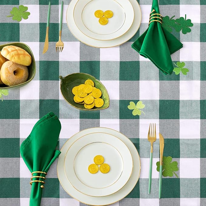 B-COOL Green Plaid Tablecloth Easter Checkered Tablecloth Fabric Green and White Gingham Flag Table Cover for Parties, Valentines, Race Car Birthday Party, Birthday, Outdoor Picnic, 56x84inch