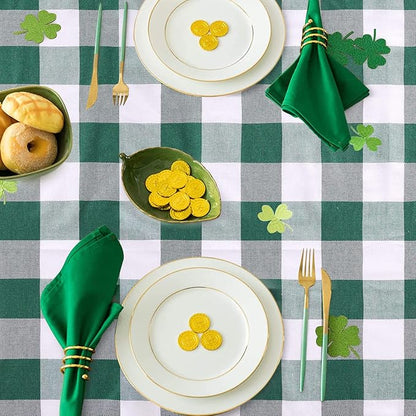 B-COOL Green Plaid Tablecloth Easter Checkered Tablecloth Fabric Green and White Gingham Flag Table Cover for Parties, Valentines, Race Car Birthday Party, Birthday, Outdoor Picnic, 56x84inch