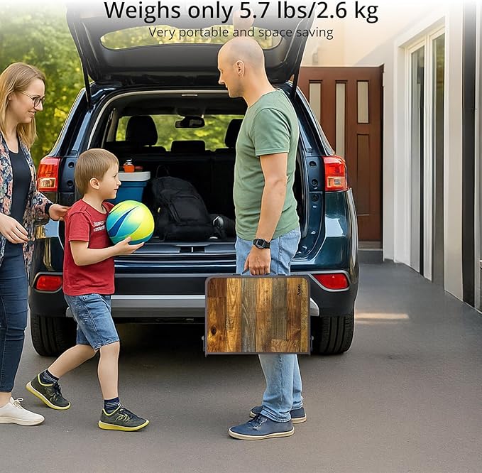 Anbte 2ft Camping Folding Table, 24" X 16" Aluminum Small Portable Table | 3 Adjustable Height Max 27.5", Camping Table with Portable Handle & Storage Net, For Outdoor Indoor Picnic Beach Travel,Brown
