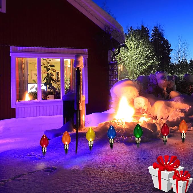 2 Pack C9 Christmas Pathway Lights Outdoor, Total 34.8Ft 20 LED Stake Light | Connectable C9 Pathway Lights, Waterproof Christmas Lights Outdoor for Walkway Yard Lawn Ground Sidewalk Driveway Decorations