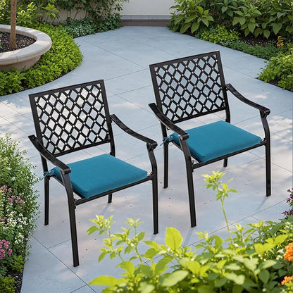 QILLOWAY Outdoor Indoor Chair Pads,Seat Cushions, Square Foam Dining Chair Patio Cushion Set of 4, All Weather, 17" Lx17 Wx3 D (Peacock Blue)