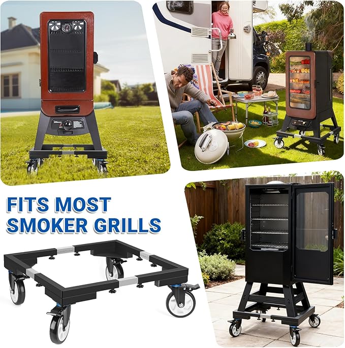8.5 Inch Height All Steel Smoker Stand, 5 Inch Casters Wheels with 1280lbs Capacity, Universal Mobile Stand for Vertical&Digital Electric Smoker