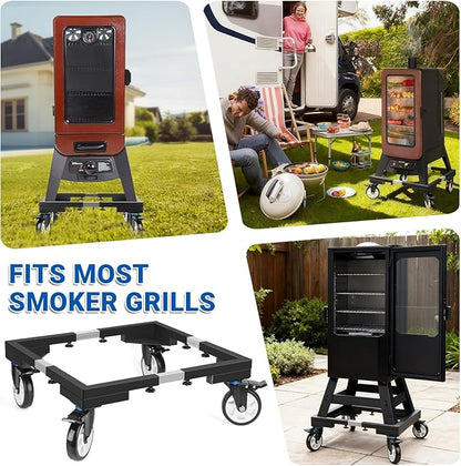 8.5 Inch Height All Steel Smoker Stand, 5 Inch Casters Wheels with 1280lbs Capacity, Universal Mobile Stand for Vertical&Digital Electric Smoker