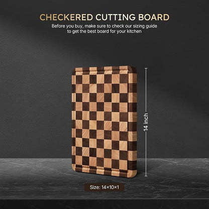 Cutting Boards for Kitchen Checkered Cutting Board 14in Acacia Wood Charcuterie Board Serving Heavy Duty Non Toxic Slip Over Sink Butcher Block Wood Meat Best Kitchen Essential Gift