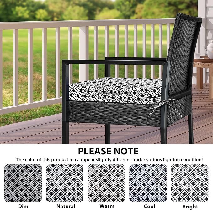 IPYNBAP Outdoor Chair Cushions Set of 4 -Waterproof Outdoor Seat Cushions for Patio Furniture, Patio Chair Cushion with Handle and Ties, Out Door Chair Pads,18.5x16x3-Square, Black Geometry