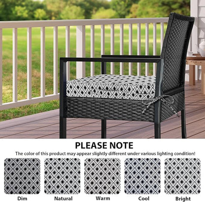 IPYNBAP Outdoor Chair Cushions Set of 4 -Waterproof Outdoor Seat Cushions for Patio Furniture, Patio Chair Cushion with Handle and Ties, Out Door Chair Pads,17x16x2-Square, Black Geometry