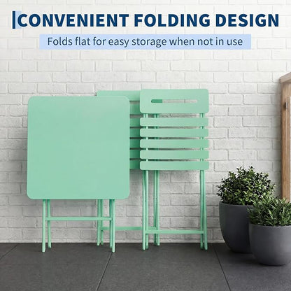 Garvee 3PCS Bistro Set, Folding Patio Furniture Set w/ 2 Chairs,Solid Steel | Foldable space-saving bistro set, fully pre-assembled for instant use. Powder-coated weatherproof steel frame. Easy-clean