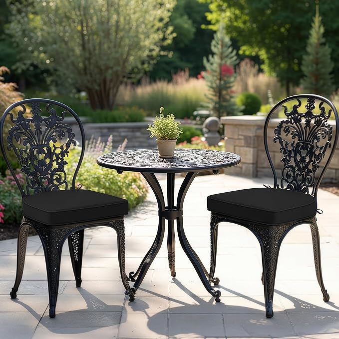 Outdoor Chair Cushions Set of 2: Waterproof & Fade Resistant Patio Furniture Cushions - 18.5 x 16 x 2 Inch Non Slip Round Corner Seat Cushion Pads with Removable Cover for Garden Yard Lawn, Black