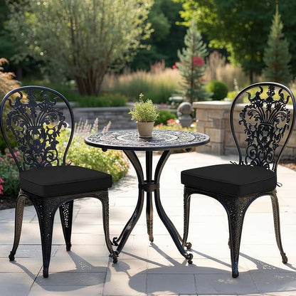 Outdoor Chair Cushions Set of 2: Waterproof & Fade Resistant Patio Furniture Cushions - 18.5 x 16 x 2 Inch Non Slip Round Corner Seat Cushion Pads with Removable Cover for Garden Yard Lawn, Black