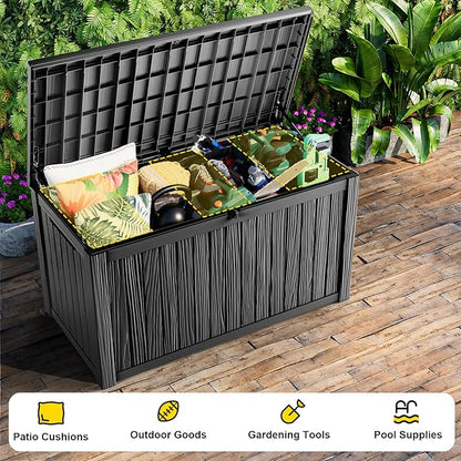 ROJIK 200 Gallon Deck Box Outdoor, Waterproof Outdoor Storage Boxes with Lids, Outside Resin Lockable Storage Box for Patio Cushions, Garden Tools(Black)